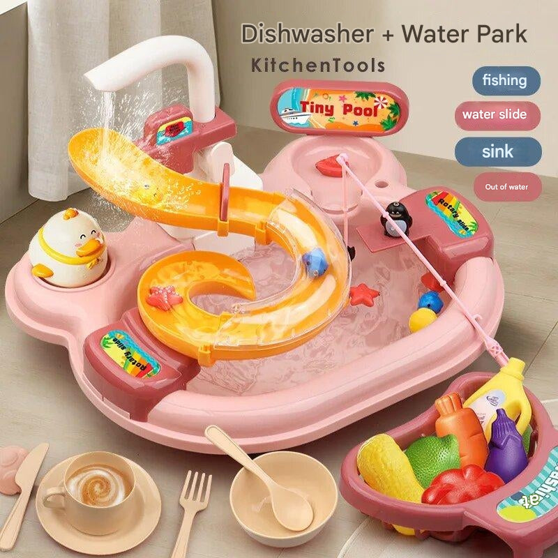 Pretend Play Dishwashing Slide Fishing Toy