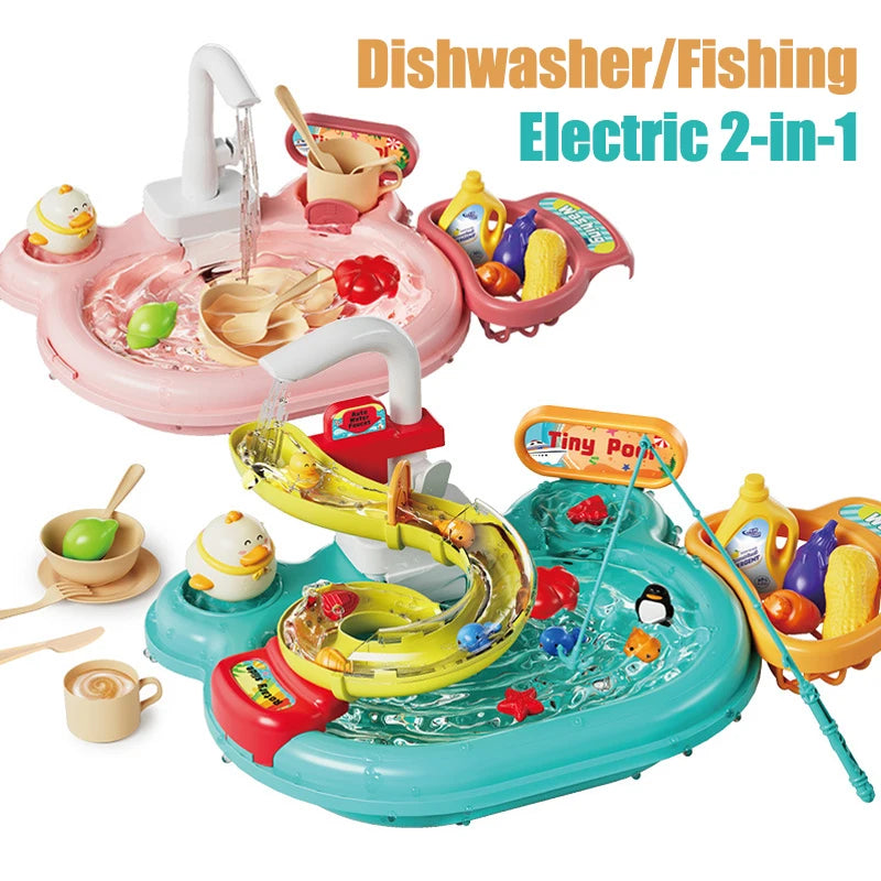 Pretend Play Dishwashing Slide Fishing Toy