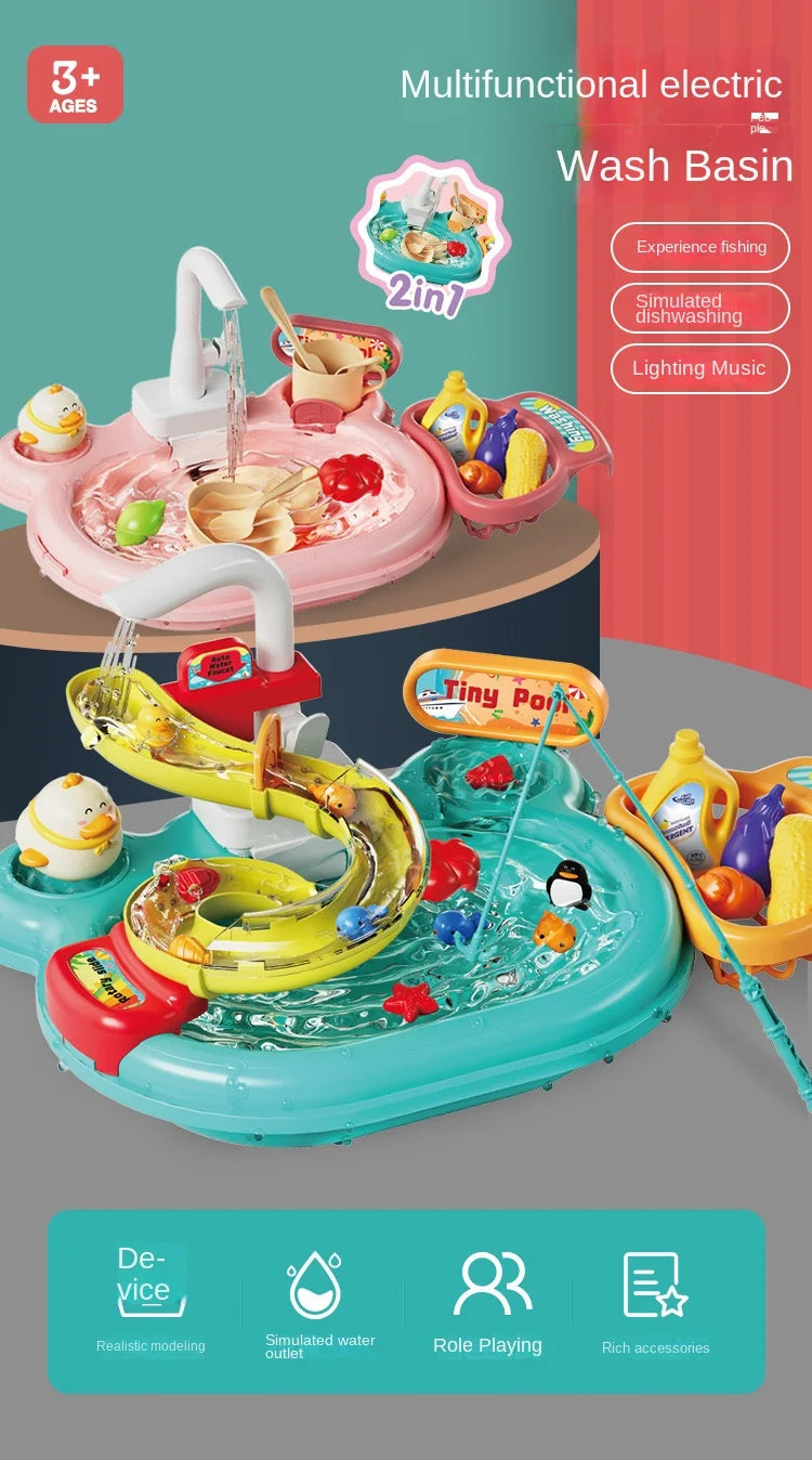 Pretend Play Dishwashing Slide Fishing Toy